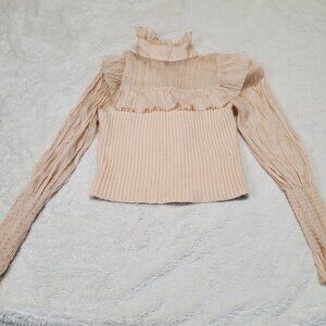 Zara Cream Smocked Sheer Ruffle Knit‎ Romantic Fairy Coquette Cropped Blouse M
